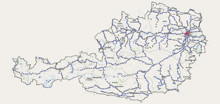 Ausztria vasúti térképe