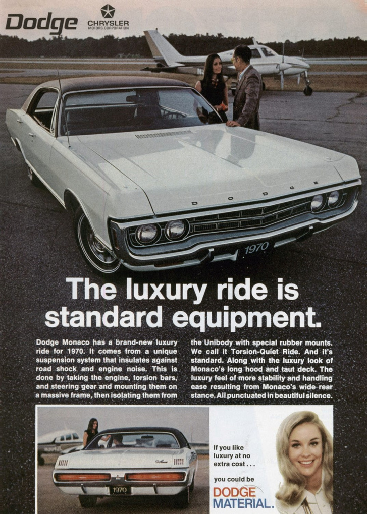 Miller itt (jobb alul) egy Dodge Monacót reklámoz, már a hetvenes évek elején
                        