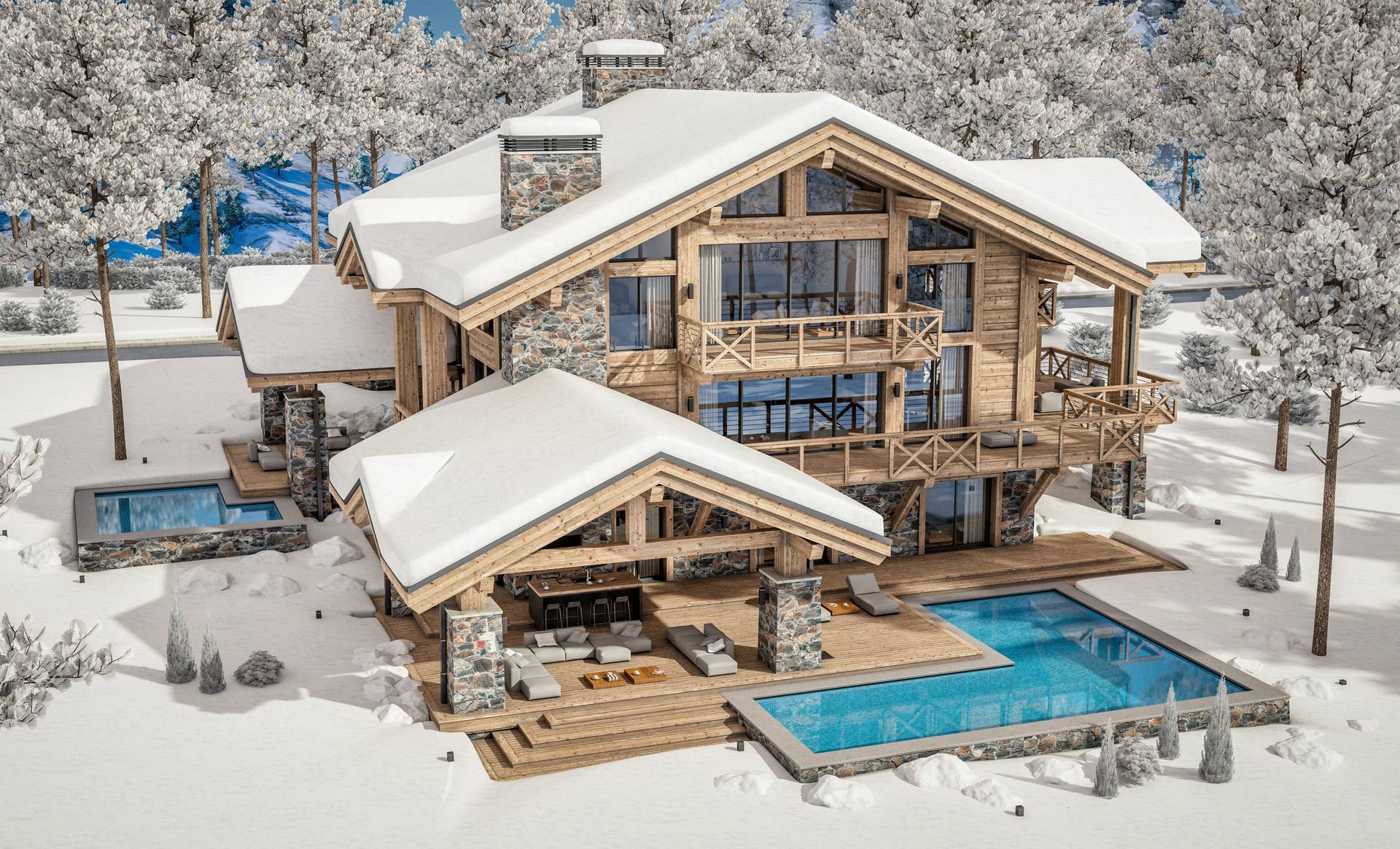 Hófödte luxusházak a hegyekben
