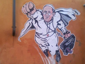 Supermanként ábrázolja a pápát egy graffiti