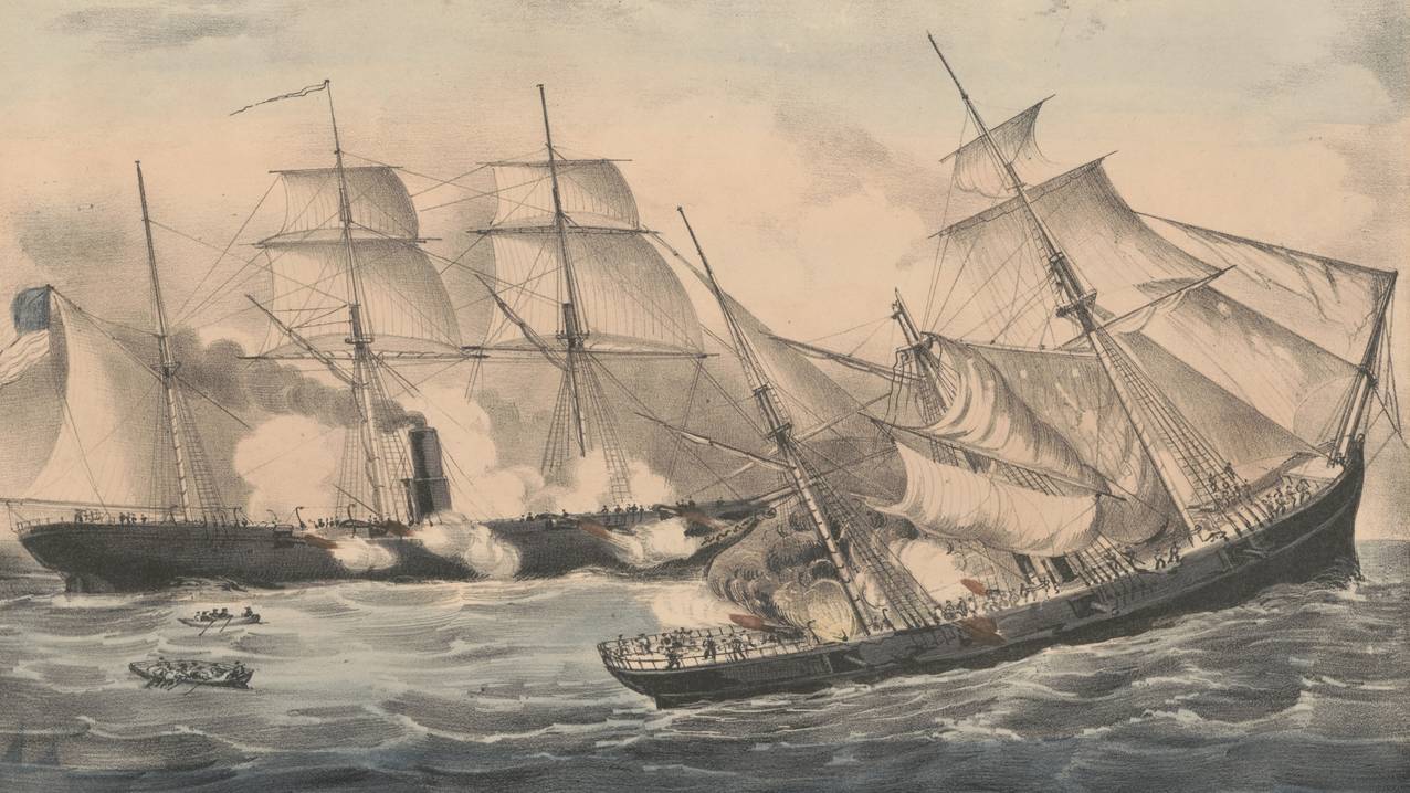 The U.S. sloop of war  Kearsarge  7 guns, sinking the pirate  Al
