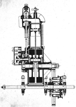 Az 1900-as triciklimotor metszetrajza és a motor átalakítása a Bosch nagyfeszültségű gyújtóberendezéshez
                        
