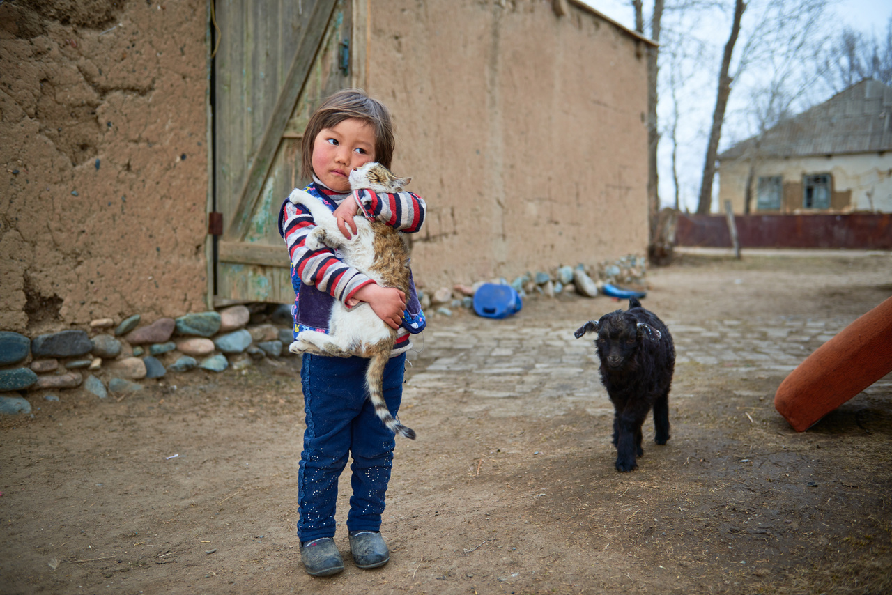  "Fiatal barátság” - 6 éves kislány és két kedvenc háziállata (Kochkor, Kirgizisztán - 2018. március)