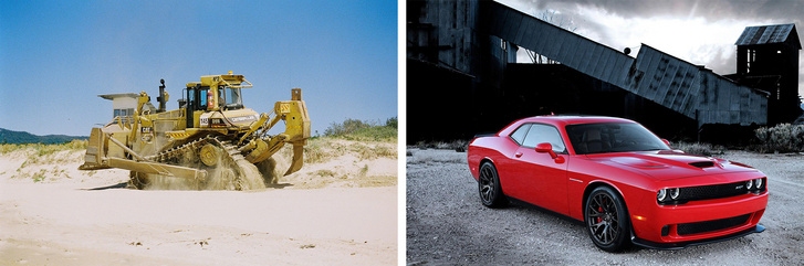 A monumentális Caterpillar D9 vagy a Dodge Challenger Hellcat tud több lóerőt?