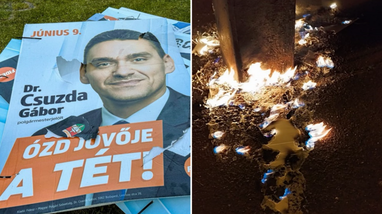 Súlyos rongálás Ózdon: letépték, majd fel is gyújtották a fideszes jelöltek plakátjait