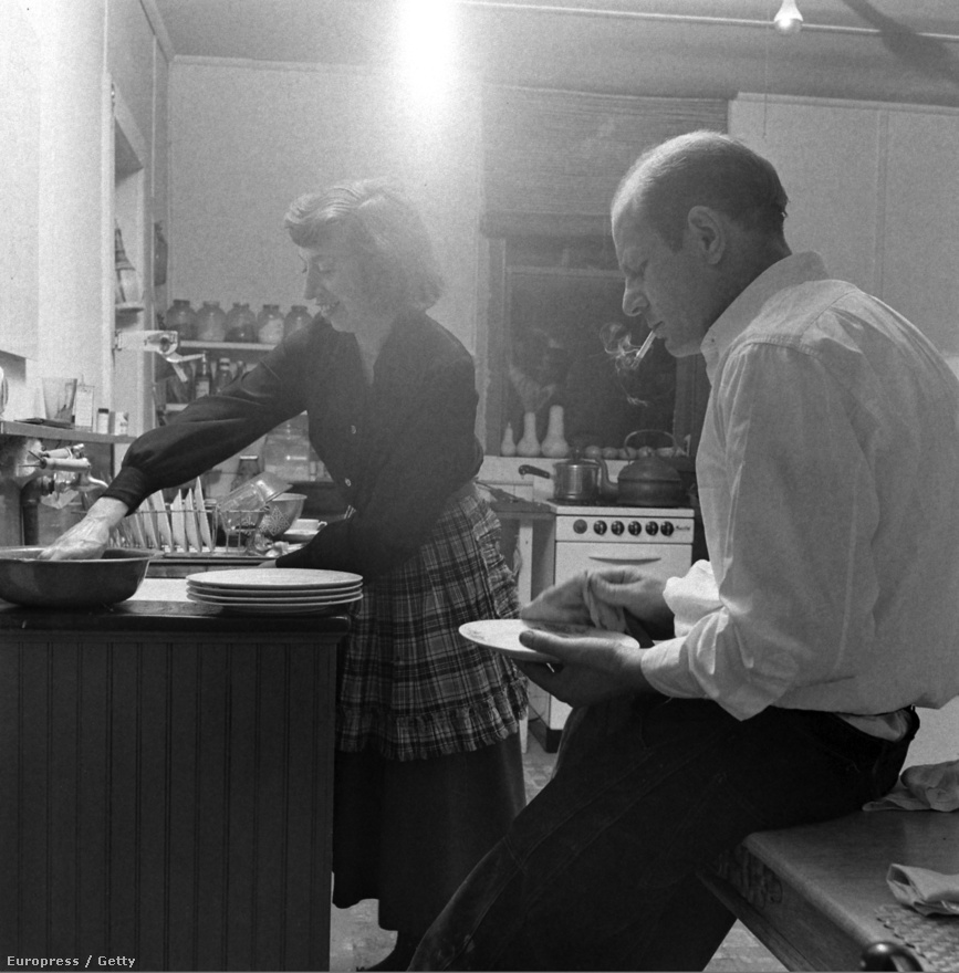 Jackson Pollock cigarettával a szájában törölgeti azokat a tányérokat és edényeket, amelyeket felesége, a szintén festő Lee Krasner már elmosogatott. A felvétel 1949 áprilisában, a művészpár vidéki otthonában készült, akárcsak Holmes egyik leghíresebb képe Pollockról, amelyből 50 évvel a készítése után még bélyeg is lett. A bélyeg változatról kiszedték a művész szájában folyamatosan fityegő cigarettát. 
