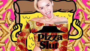 Óriási pizza fedi az alvó Miley Cyrus testét