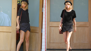 Taylor Swift  miniruhában mutatja meg hosszú, szexi lábait